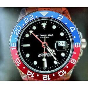 Rare Swiss Model‎ Stuhrling GMT Coke Pepsi Mens Watch NEW